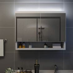 shumee LED kopalniška omarica z ogledalom bela 80x15x60 cm MDF