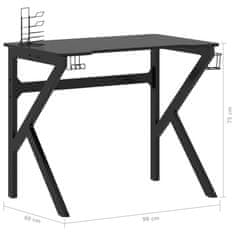 shumee Gaming miza z nogami K-oblike črna 90x60x75 cm