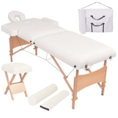 Greatstore 2-conska zložljiva masažna miza in stolček debelina 10 cm bela