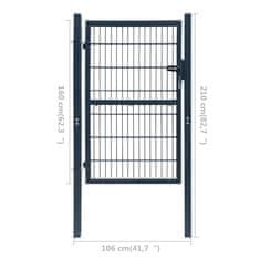 Greatstore 2D Vrata za Ograjo (Enojna) Antracitno Siva Barva 106 x 210 cm