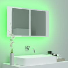 Greatstore LED kopalniška omarica z ogledalom visok sijaj bela 80x12x45 cm
