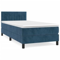 Greatstore Box spring postelja z vzmetnico temno modra 80x200 cm žamet