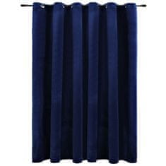 Greatstore Zatemnitvena zavesa z obročki žametna temno modra 290x245 cm