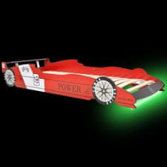 Greatstore Otroška postelja LED dirkalni avtomobil 90x200 cm rdeče barve