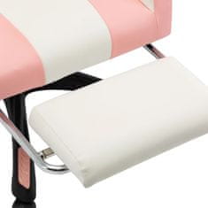 Greatstore Racing stol z oporo za noge roza in belo umetno usnje