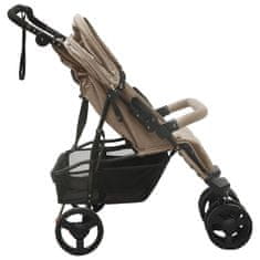 Vidaxl Otroški voziček za dvojčke taupe jeklen