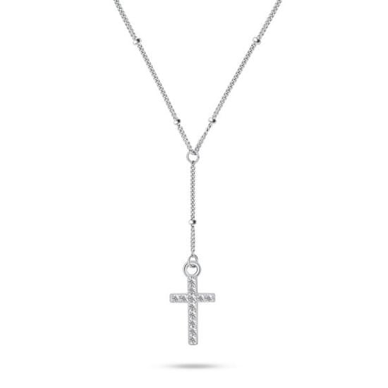 Brilio Silver Brezčasna srebrna ogrlica Križ s cirkoni NCL106W