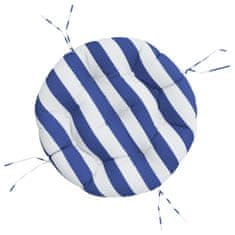 Greatstore Okrogla blazina modre in bele črte Ø 60 x 11 cm oxford tkanina