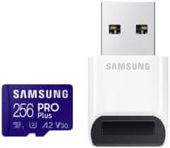 Samsung PRO Plus microSDXC spominska kartica, 256 GB + čitalec kartic