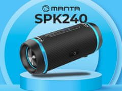 Manta SPK240 prenosni zvočnik, Bluetooth, 60W RMS, TWS, baterija, LED osvetlitev, IPX5, USB/AUX, + pas