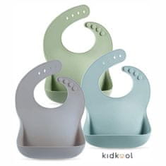 Kidkool Komplet silikonskih slinčkov z žepom za otroke (3 kosi) siva/zelena/modra