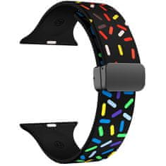 4wrist Silikonski pašček z barvnim motivom za Apple Watch 42/44/45/49 - črn