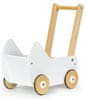 EcoToys Leseni voziček za lutke bele barve