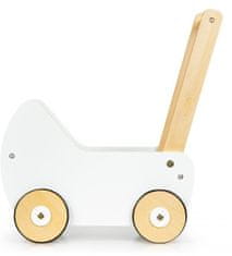 EcoToys Leseni voziček za lutke bele barve