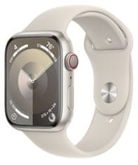 Apple Watch Series 9 pametna ura, 45 mm, aluminijasto ohišje, športni pašček M/L, Starlight (MR973QH/A)