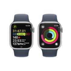 Apple Watch Series 9 pametna ura, 41 mm, GPS, srebrna, športni pašček Storm modra, M/L