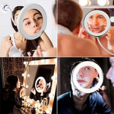 Netscroll Ogledalo za ličenje s povečavo in LED lučko in upogljivim držalom, BeautyMirror