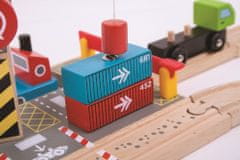 Bigjigs Rail Komplet tovornjaka, žerjava in kontejnerjev, leseno
