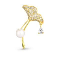 JwL Luxury Pearls Bleščeči pozlačeni kristali 2v1 in broška s pristnimi biseri ginka JL0837