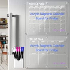 HOME & MARKER® Prozoren Magnetni Koledar za Hladilnik, Tedenski in Mesečni + 6 x Markerjev + 2 x Krpi za Suho Brisanje | REUSABLEPLAN
