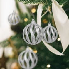 Family Komplet okraskov za božično drevo - bleščeče srebrne kroglice - 7 cm - 6 kos