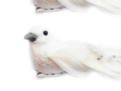 LAALU.cz Komplet 2: Bela ptica na sponki z bisernim repom 14 cm