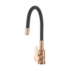 slomart pipa, fleksibilna, prilagodljiva kuhinjska armatura za umivalnik, FLEX 2000, rose gold / črna