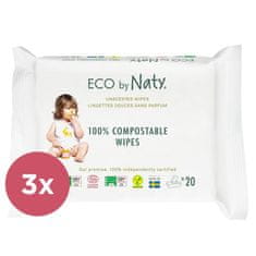 ECO by Naty 3x Sensitive Eco potovalni vlažilni robčki brez vonja 20 kosov