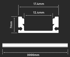 Optonica ALU profil za LED trak bele barve 2m NADGRADNI - komplet