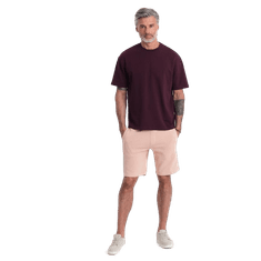 OMBRE Moške pletene kratke hlače z vrvico in žepi pudrasto rožnate barve MDN125420 S