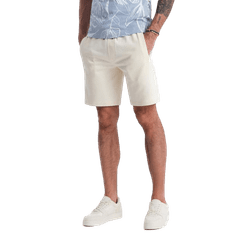 OMBRE Moške pletene kratke hlače z vrvico in žepi krem barve MDN125421 XL