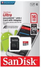 SanDisk spominska kartica Ultra MicroSDHC 16GB 98MB/s UHS-I A1 + adapter