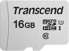 Transcend spominska kartica microSDHC 16GB 300 S, 95/45 MB/s, C10, UHS-I Speed Class 3 (U3), adapter