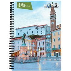 World 3D I Feel Slovenia notebook A5 80L – Piran, spirala, črtani