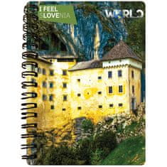 World 3D I Feel Slovenia notebook A6 50L – Predjamski grad, spirala, črtani