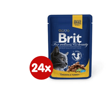  Brit Premium mokra hrana za odrasle mačke, piščanec in puran v omaki, 100 g, 24 kos 