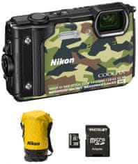 Nikon fotoaparat Coolpix W300, kamuflažen + SD32GB + nahrbtnik