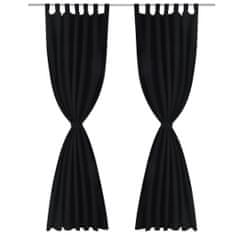 Greatstore 2 kosa črnih satenasih zaves z obročki 140 x 175 cm