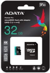A-Data Premier Pro MicroSDHC spominska kartica, 32 GB, UHS 3, V30, A2 + SD adapter