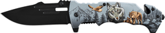 Ausonia zložljiv nož, z aluminijastim ročajem, motiv volka (26374)
