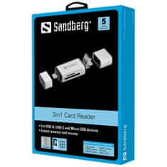 Sandberg čitalec kartic USB-C, USB-A, micro-USB