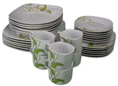 Dekko 30 delni jedilni servis, jedilni set, jedilna garnitura, porcelan , krožniki, skodelice za kavo čaj, 30 kosov, vzorec cvetja, zelen