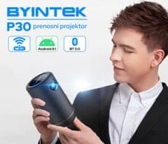 Byintek P30 prenosni mini projektor, 3D LED DLP, 350 ANSI lumnov, Android, Wi-Fi, Bluetooth 5.0, 1080p - Odprta embalaža
