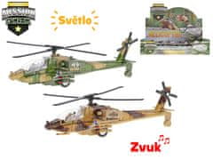 Vojaški helikopter 20 cm, kovinski, na baterije, s svetlobo in zvokom - mešanica barv