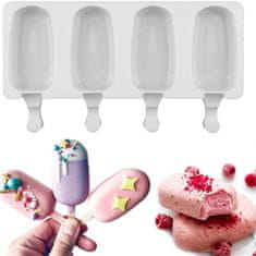 Netscroll 4 delni model za izdelavo sladoledih lučk +50 lesenih palčk, nova oblika silikonskega kalupa za sladoled ali tortice “cake popsicle”, uporaben v pečici in zmzovalniku, IceCreamStar