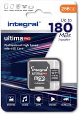 Integral Professional High Speed microSDXC spominska kartica, 256 GB, 180 MB/s, V30, UHS-I, U3 + SD adapter