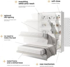 Trianova Postelja v omari Lenart - Bed Concept 14 - 160x200 cm - bela sijaj 