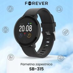 Forever ForeVive Lite SB-315 pametna ura, Bluetooth 5.0, Android + iOS aplikacija, IP67, črna