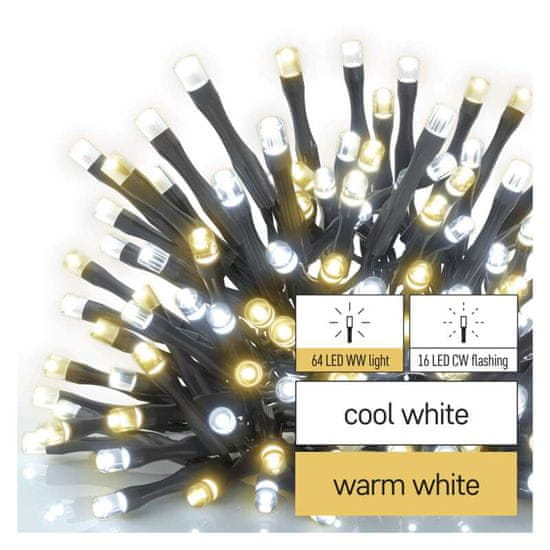Emos LED svetlobna veriga, 8 m, za notranjo in zunanjo uporabo, topla/hladna bela svetloba, s časovnikom