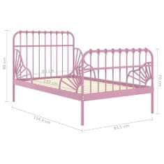 Greatstore Raztegljiv posteljni okvir roza kovinski 80x130/200 cm